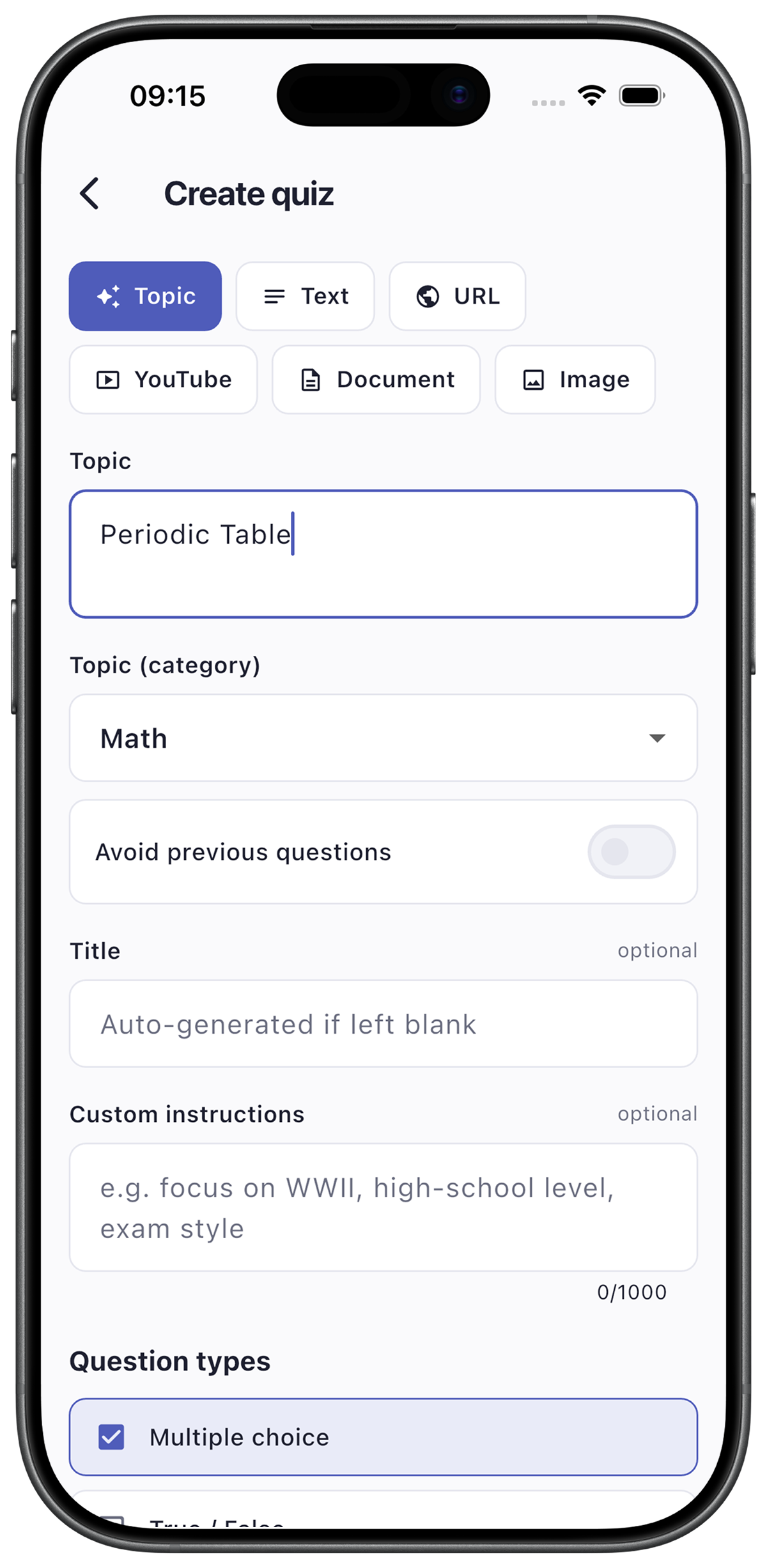 QuizSis mobil — quiz oluşturma